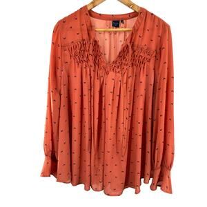 Kaari‎ Blue Long Sleeve Smock Yoke Lined Plus Size 3X Tunic Blouse
